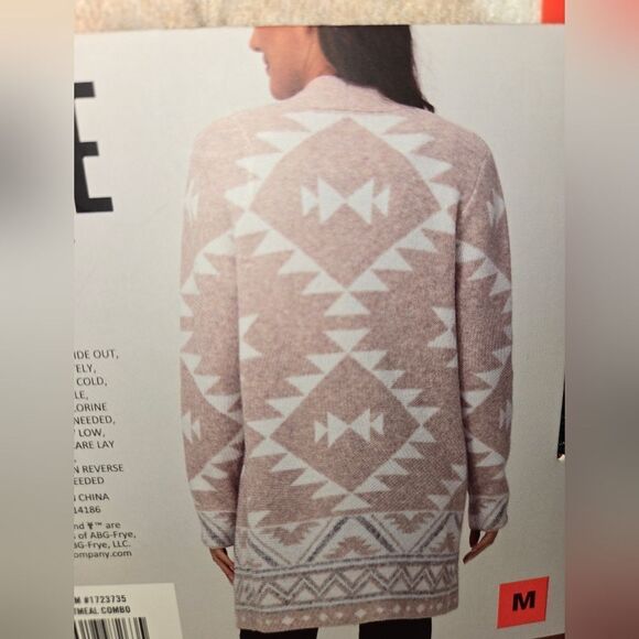 Frye Gray and Cream Cardigan Sweater with Open Front and Long Length - Picture 5 of 11